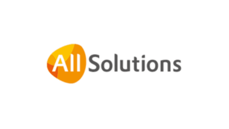 All Solutions-logo met 'All' in het wit op een oranje-gele vorm en 'Solutions' in grijze tekst op een witte achtergrond - perfect voor een merk dat zich richt op cyberbeveiliging of pentesten.