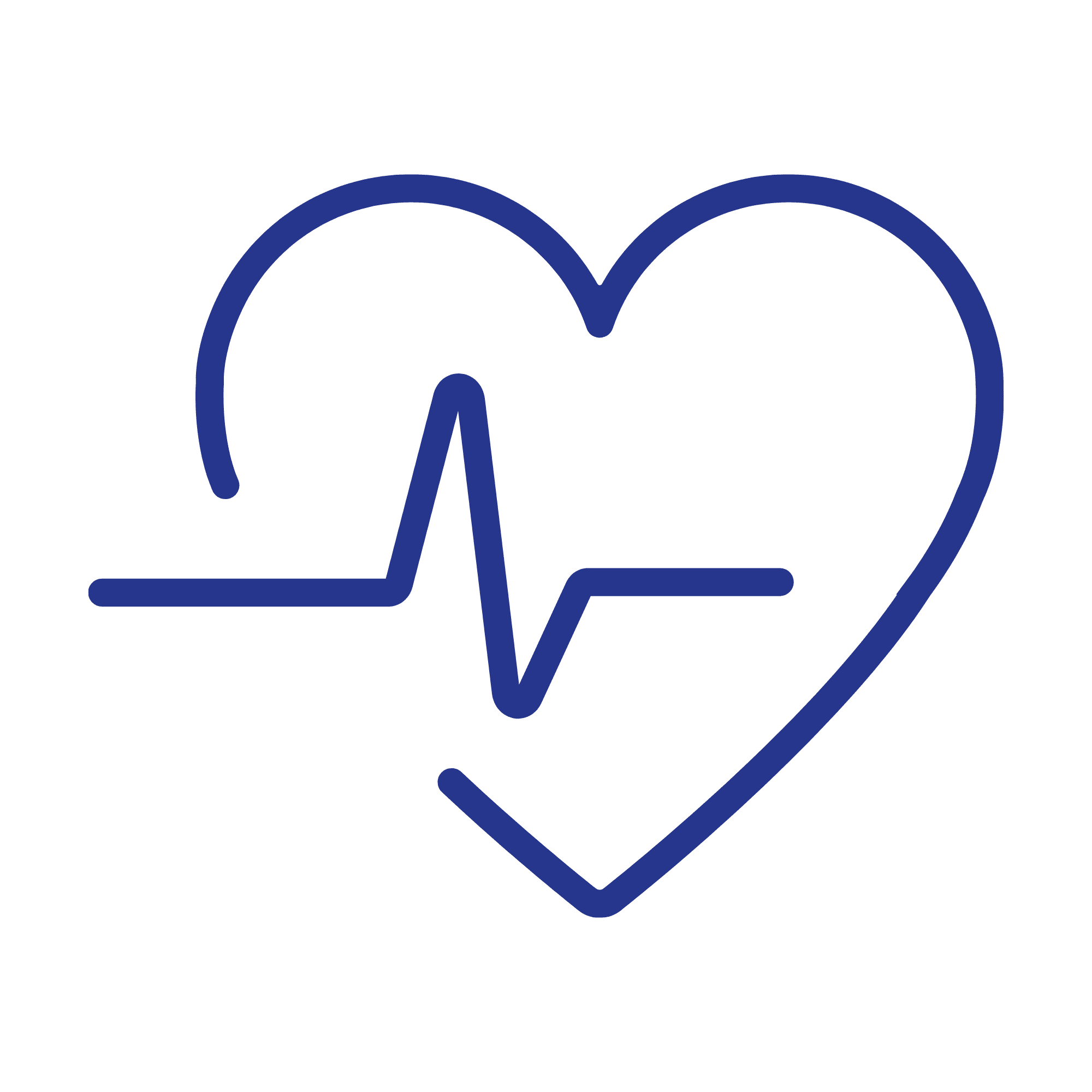 Een blauwe omtrek van een hart wordt gecombineerd met een elektrocardiogram (EKG)-lijn die door het midden loopt op een lichte achtergrond.
